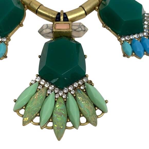 J.Crew Statement Bib Necklace Clear Rhinestone Green/Blue Lucite Crystal Choker - Picture 4 of 9